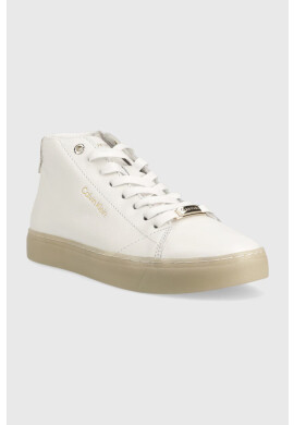 Calvin Klein Кожени маратонки Cupsole Unlined High Top в бяло - Pepit.bg