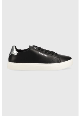 Calvin Klein Кожени маратонки Cupsole Unlined Lace Up в черно - Pepit.bg