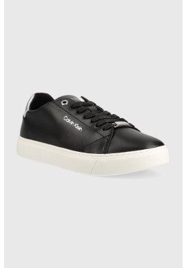 Calvin Klein Кожени маратонки Cupsole Unlined Lace Up в черно - Pepit.bg