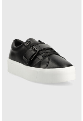 Calvin Klein Кожени маратонки Flatform Cupsole Lace Up в черно - Pepit.bg