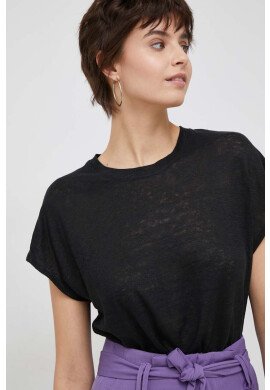 Calvin Klein Ленена тениска в черно - Pepit.bg