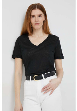 Calvin Klein Ленена тениска в черно - Pepit.bg