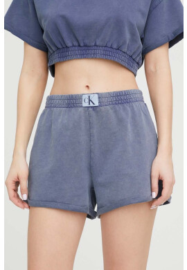 Calvin Klein Памучен къс панталон в тъмносиньо с изчистен дизайн с висока талия - Pepit.bg