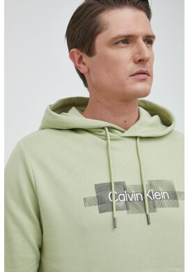 Calvin Klein Памучен суичър в зелено с качулка с апликация - Pepit.bg