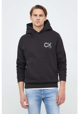 Calvin Klein Памучен суичър в черно с качулка с изчистен дизайн - Pepit.bg