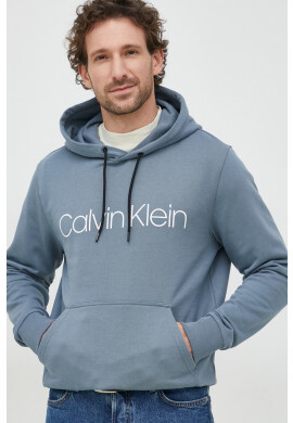Calvin Klein Памучен суичър в синьо с качулка с принт - Pepit.bg