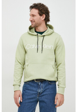 Calvin Klein Памучен суичър в зелено с качулка с принт - Pepit.bg