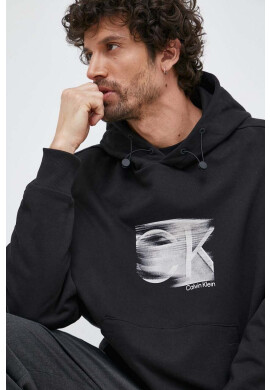 Calvin Klein Памучен суичър в черно с качулка с принт - Pepit.bg