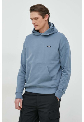 Calvin Klein Памучен суичър в синьо с качулка с изчистен дизайн - Pepit.bg