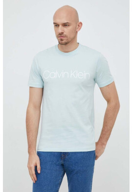 Calvin Klein Памучна тениска в синьо с принт - Pepit.bg