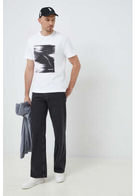 Calvin Klein Памучна тениска в бяло с принт - Pepit.bg