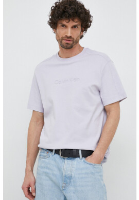 Calvin Klein Памучна тениска в сиво с апликация - Pepit.bg