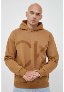 Calvin Klein Суичър в кафяво с качулка с принт - Pepit.bg