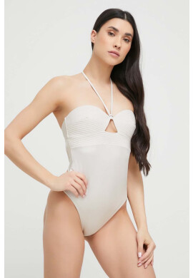 Calvin Klein Цял бански в бежово с мека чашка - Pepit.bg