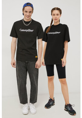 Caterpillar Памучна тениска в черно с принт - Pepit.bg