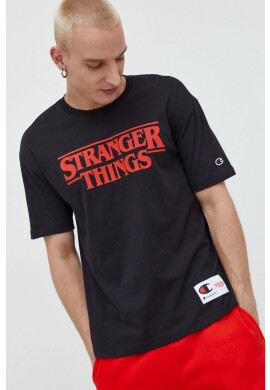 Champion Памучна тениска Xstranger Things в черно с принт - Pepit.bg
