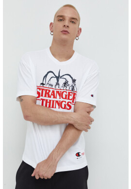 Champion Памучна тениска Xstranger Things в бяло с принт - Pepit.bg