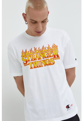 Champion Памучна тениска Xstranger Things в бяло с принт - Pepit.bg