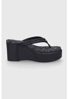Coach Джапанки Franki Leather;blk;5 B дамски в черно със скосена платформа - Pepit.bg