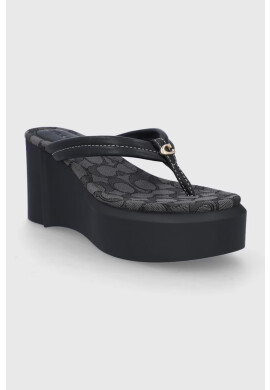 Coach Джапанки Franki Leather;blk;5 B дамски в черно със скосена платформа - Pepit.bg