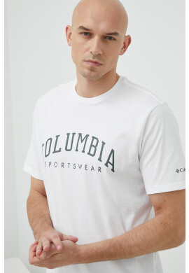 Columbia Памучна тениска в бяло с десен - Pepit.bg