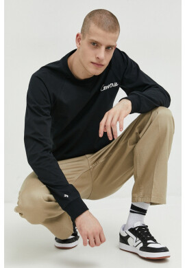 Converse Памучна блуза с дълги ръкави в черно с апликация - Pepit.bg