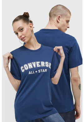 Converse Памучна тениска в тъмносиньо с принт - Pepit.bg