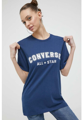 Converse Памучна тениска в тъмносиньо с принт - Pepit.bg