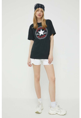 Converse Памучна тениска в черно с принт - Pepit.bg