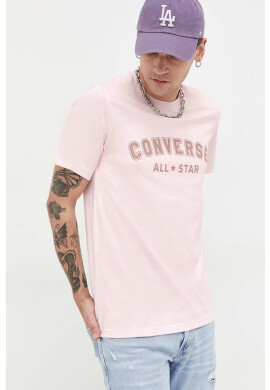 Converse Памучна тениска в розово с принт - Pepit.bg