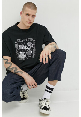 Converse Памучна тениска в черно с принт - Pepit.bg