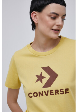 Converse Памучна тениска в кремаво с принт - Pepit.bg