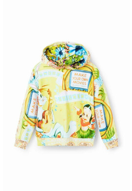 Desigual Детски памучен суичър Bugs Bunny в жълто с качулка с десен - Pepit.bg