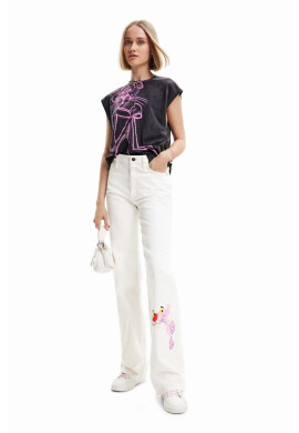 Desigual Дънки x Pink Panther в бяло с висока талия - Pepit.bg