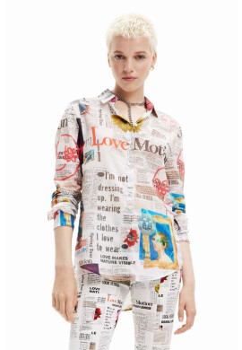 Desigual Памучна риза дамска в бяло със стандартна кройка с класическа яка - Pepit.bg