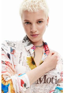 Desigual Памучна риза дамска в бяло със стандартна кройка с класическа яка - Pepit.bg