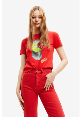 Desigual Памучна тениска в червено - Pepit.bg