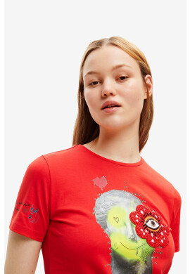 Desigual Памучна тениска в червено - Pepit.bg