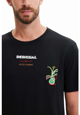 Desigual Памучна тениска в черно с принт - Pepit.bg