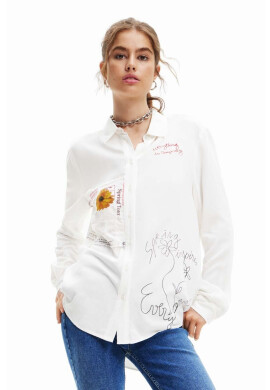 Desigual Риза дамска в бяло със стандартна кройка с класическа яка - Pepit.bg