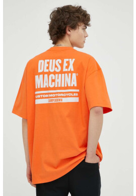Deus Ex Machina Памучна тениска в оранжево с принт - Pepit.bg