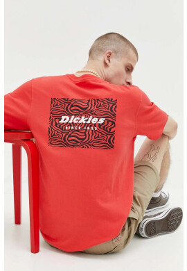 Dickies Памучна тениска в червено с принт - Pepit.bg