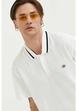 Dickies Памучна тениска с яка в бяло с апликация - Pepit.bg
