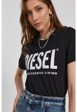 Diesel Памучна тениска в черно - Pepit.bg