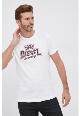 Diesel Памучна тениска в бяло с принт - Pepit.bg