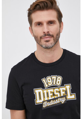 Diesel Памучна тениска в черно с принт - Pepit.bg