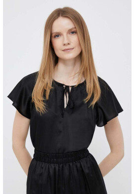 DKNY Блуза с коприна в черно с изчистен дизайн - Pepit.bg
