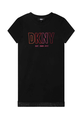 DKNY Детска памучна рокля в черно къс модел със стандартна кройка - Pepit.bg
