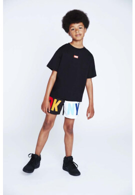 DKNY Детска памучна тениска в черно с принт - Pepit.bg