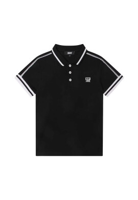DKNY Детска тениска с яка в черно с апликация - Pepit.bg